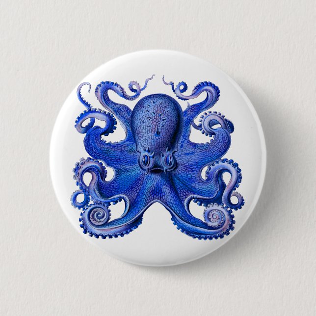 Haeckel Oktopus Blau Button (Vorderseite)