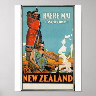 Haere Mai New Zealand Vintage Travel Poster