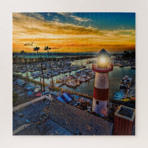 Hafen am Meer bei Sonnenuntergang Puzzle