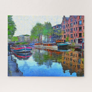 Hafen auf dem Kanal in Amsterdam Puzzle