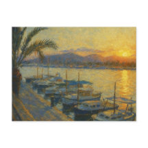 Hafen bei Sonnenuntergang Aquarell-Postkarte