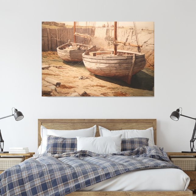 Hafen-Erholung: Sepia Low Tide Leinwanddruck (Insitu (Schlafzimmer))