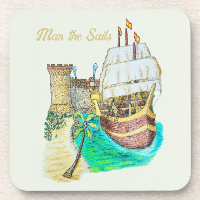 Hafen Galleon Getränkeuntersetzer (Vorderseite)