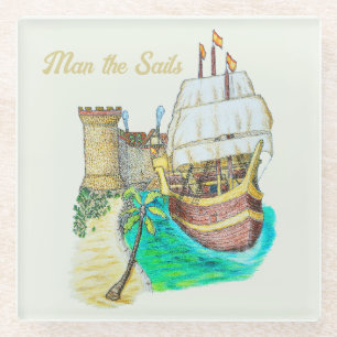 Hafen Galleon Glasuntersetzer