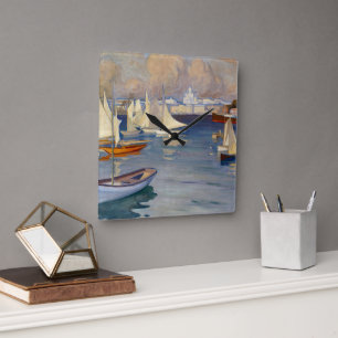 Hafen in Helsinki, Albert Edelfelt Quadratische Wanduhr
