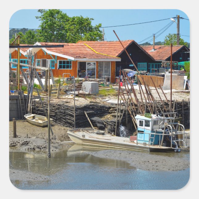 Hafen La Teste de Buch in Frankreich Postcard Quadratischer Aufkleber (Vorderseite)