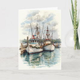 Hafen Lights Holiday - Coastal Boats Card Karte