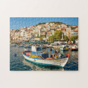 Hafen mit Fischerbooten in Plomari, Lesvos, Griech Puzzle