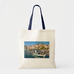 Hafen mit Fischerbooten in Plomari, Lesvos, Griech Tragetasche