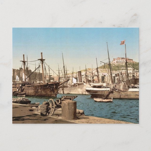 Hafen, Neapel, Italien Vintag Fotochrom Postkarte (Vorderseite)