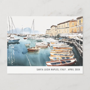 Hafen Santa Lucia Neapel Italien Aquarell Reise Postkarte