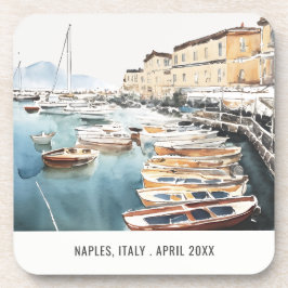 Hafen Santa Lucia Neapel Italien Wasserfarbenreise Getränkeuntersetzer