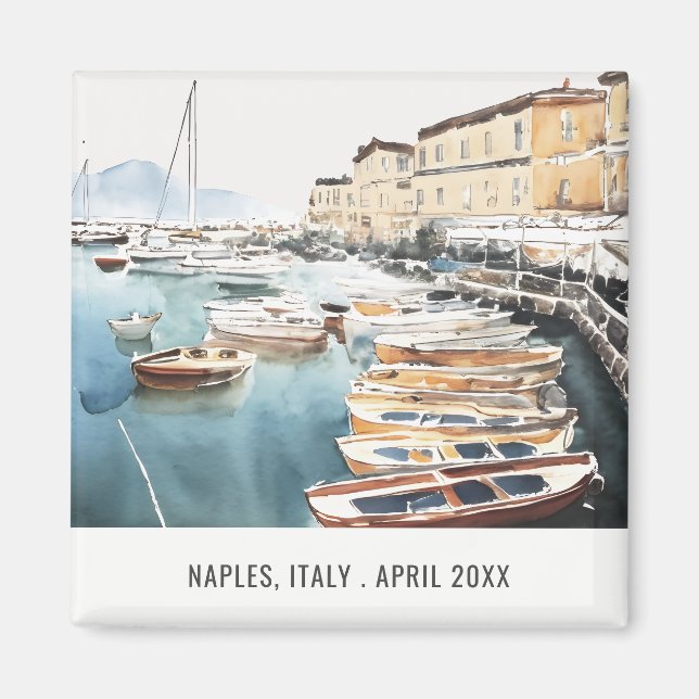 Hafen Santa Lucia Neapel Italien Wasserfarbenreise Magnet (Vorne)
