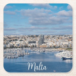 Hafen Sliema mit modernen Gebäude und Booten Rechteckiger Pappuntersetzer
