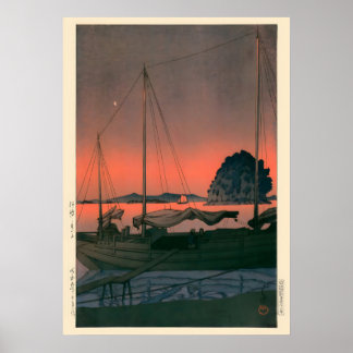 Hafen-Sonnenuntergang von Kawase Hasui Poster
