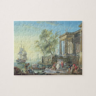 Hafen-Szene mit Einstellung Sun (Öl auf Leinwand) Puzzle