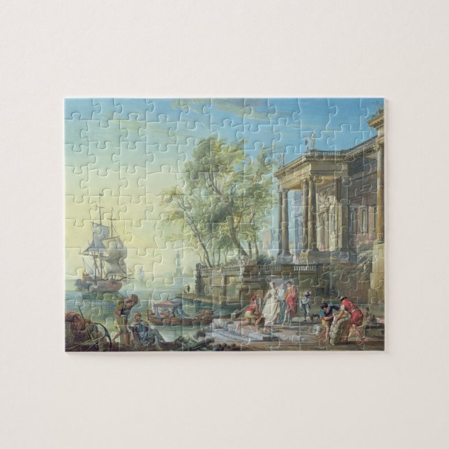 Hafen-Szene mit Einstellung Sun (Öl auf Leinwand) Puzzle (Horizontal)