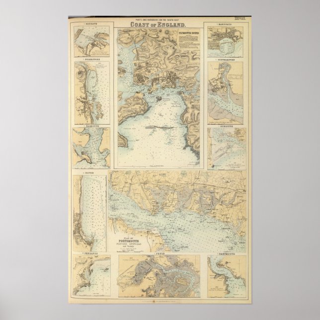 Häfen und Häfen an der Südküste Englands Poster (Vorne)