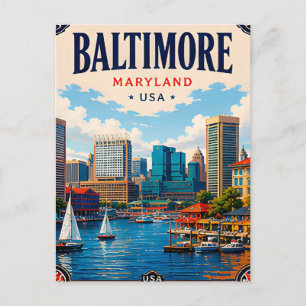 ⚓ Hafen und Skyline von Baltimore Maryland Postkarte