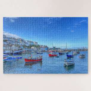 Hafen von Brixham: Bunte Boote und Devons Hügel Puzzle