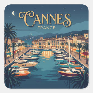 Hafen von Cannes bei Nacht Frankreich Quadratischer Aufkleber