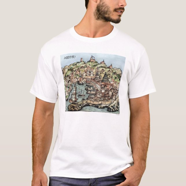 Hafen von Genua in Farbe, 1493 T-Shirt (Vorderseite)