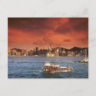 Hafen von Hongkong bei Sonnenuntergang Postkarte