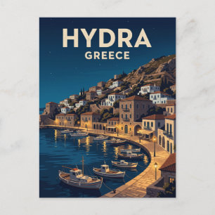 Hafen von Hydra bei Nacht Griechenland Postkarte