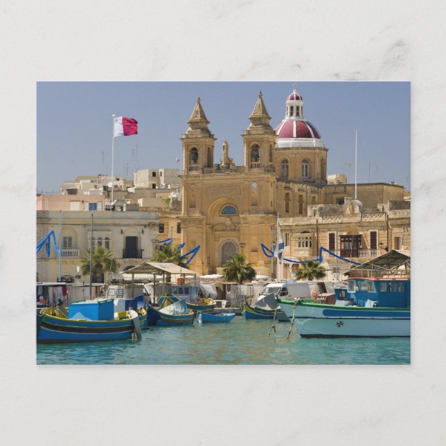Hafen von Marsaxlokk auf der Mittelmeerinsel Postkarte (Vorderseite)