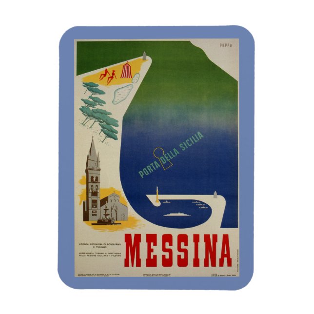 Hafen von Messina auf Sizilien Vintage italienisch Magnet (Vertikal)