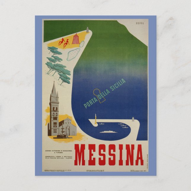 Hafen von Messina auf Sizilien Vintage italienisch Postkarte (Vorderseite)