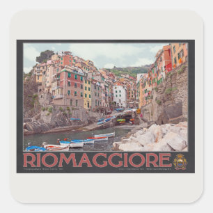 Hafen von Riomaggiore - auf Schwarz.jpg Quadratischer Aufkleber