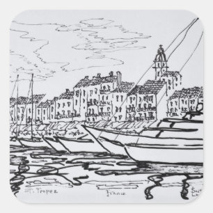 Hafen von Saint-Tropez   Französische Riviera, Fra Quadratischer Aufkleber