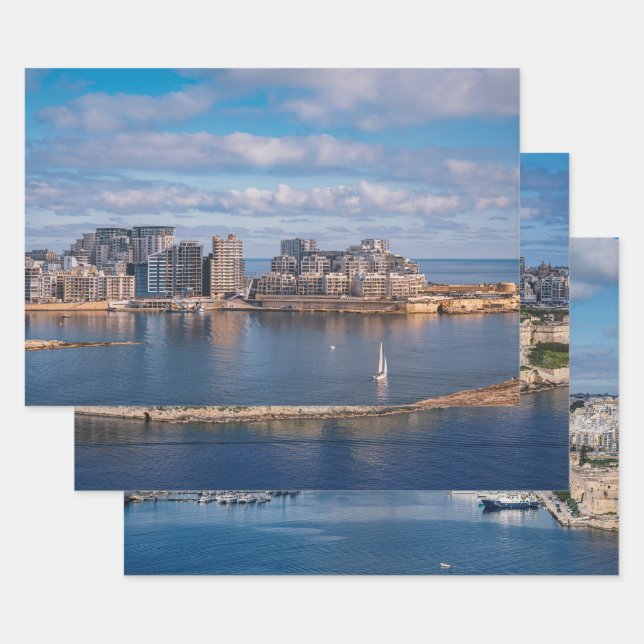 Hafen von Sliema und Wolkenkratzer in Malta Geschenkpapier Set (Set)
