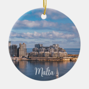 Hafen von Sliema und Wolkenkratzer in Malta Keramik Ornament