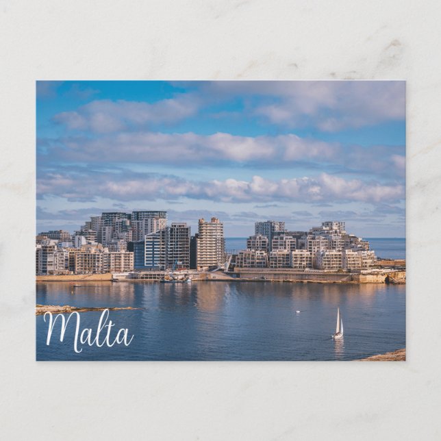 Hafen von Sliema und Wolkenkratzer in Malta Postkarte (Vorderseite)