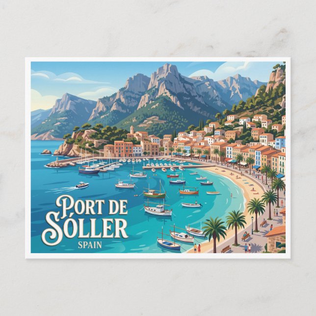 Hafen von Sóller Spanien Postkarte (Vorderseite)