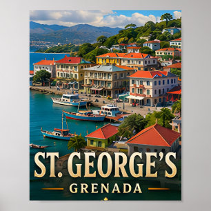 Hafen von St. George's und tropische Hügel Poster