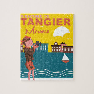 Hafen von Tanger Marokko Retro altes Reiseplakat. Puzzle