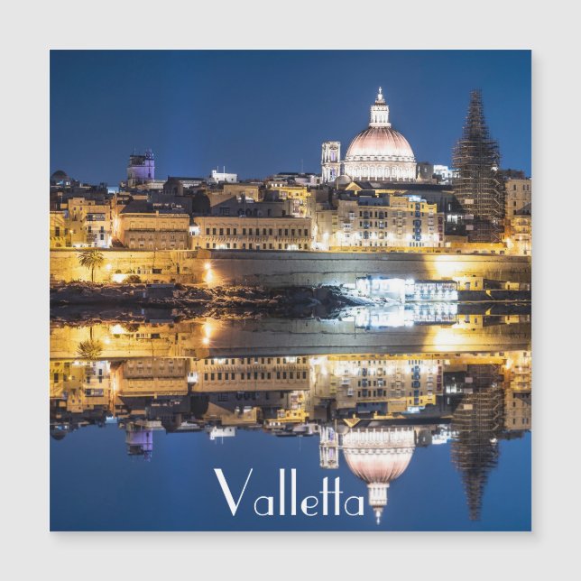 Hafen von Valletta Altstadt bei Nacht Magnet (Vorderseite)