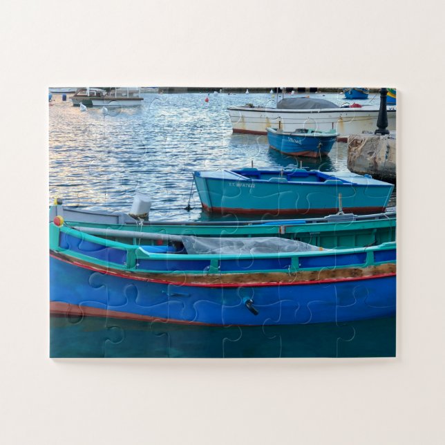 Hafenblaues Boot, Mittelmeerküste Puzzle (Horizontal)