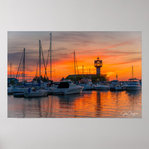 Hafenblick bei nautischem Sonnenuntergang Poster