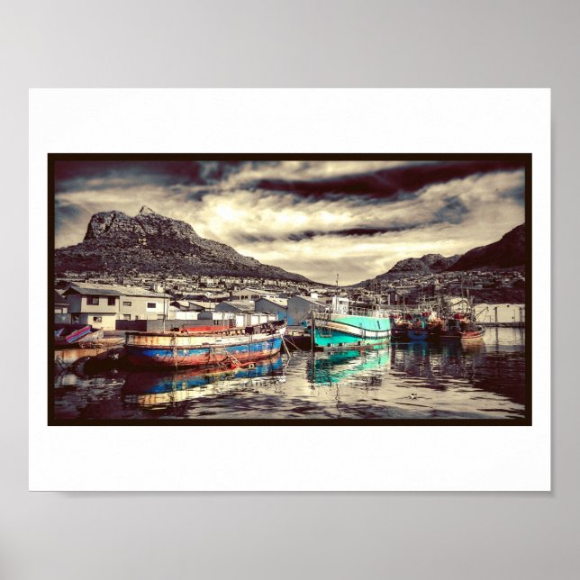 Hafenboote Reflektion Wasser Hout Bay Poster (Vorne)