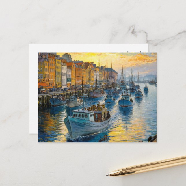 Hafenfischerei, Claude Monet, Sunset Postkarte (Vorderseite/Rückseite Beispiel)