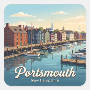 Hafenpromenade von Portsmouth New Hampshire Quadratischer Aufkleber