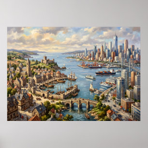 Hafenstadt-Skyline-Kunstposter Poster