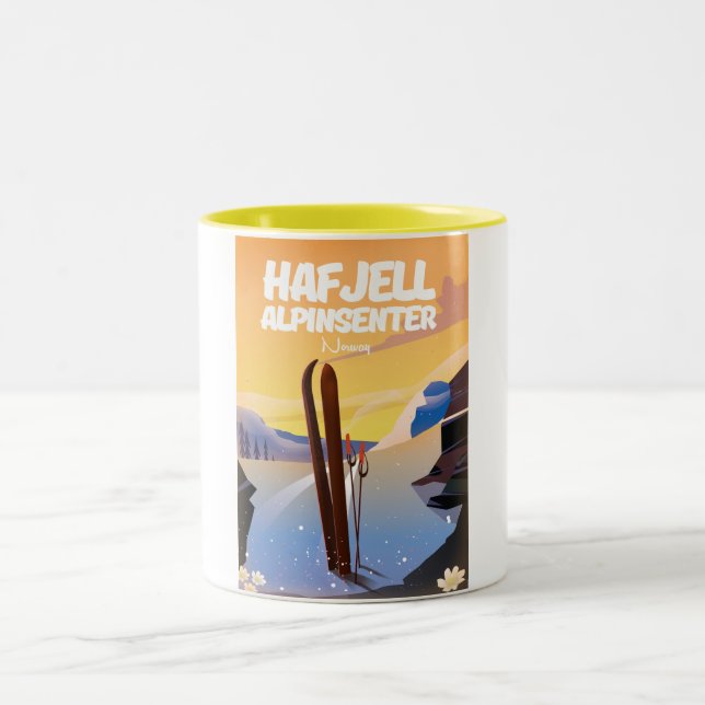 Hafjell Alpinsenter Norwegen schönes Skipposter. Zweifarbige Tasse (Mittel)