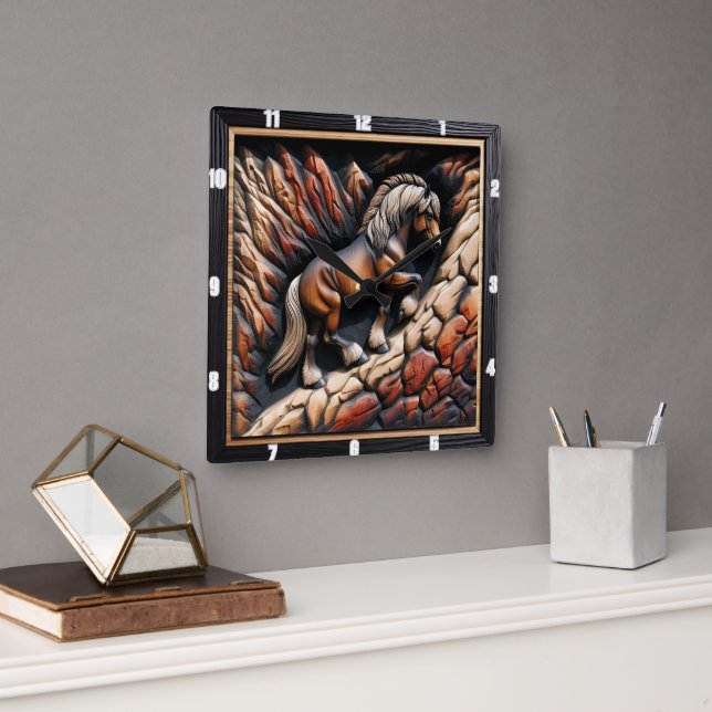 Haflinger Ascent Wood Wild Custom Quadratische Wanduhr (Büro)