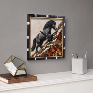 Haflinger Climb: Kunsthandwerk aus Holz Quadratische Wanduhr