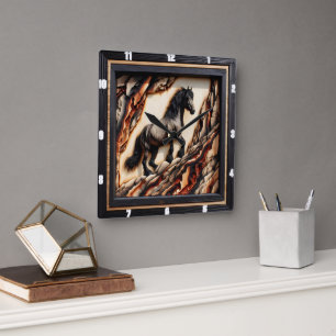 Haflinger Pferd: Art-Hue im Holzstil Quadratische Wanduhr